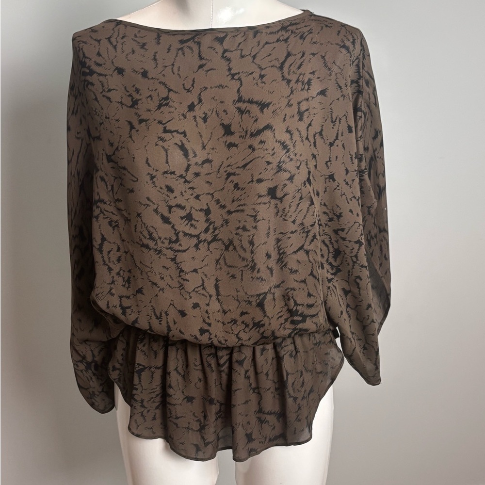 Parker Silk Brown and Black Patterned Blouse